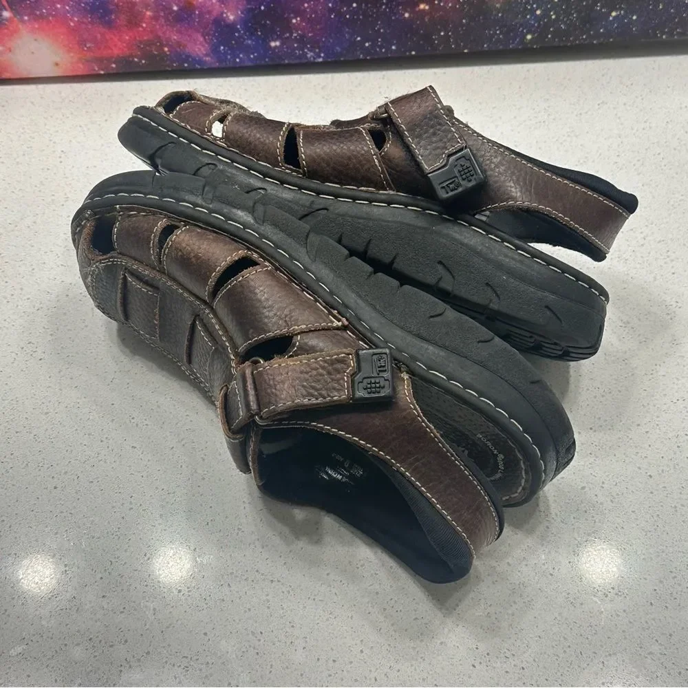 Thom McAn‎ Men's Size 9 Russ Leather Fisherman Sandals Slip On Casual Shoes